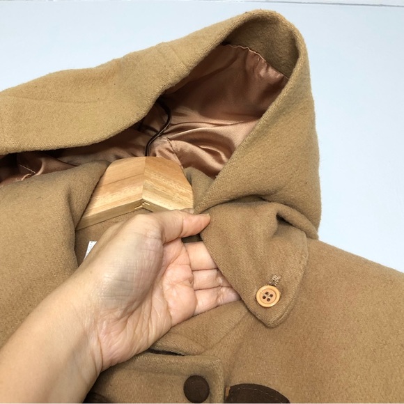 Talbots Camel Duffle Long Coat 100% Wool Removable Hooded Toggle Overcoat Jacket - Picture 7 of 16